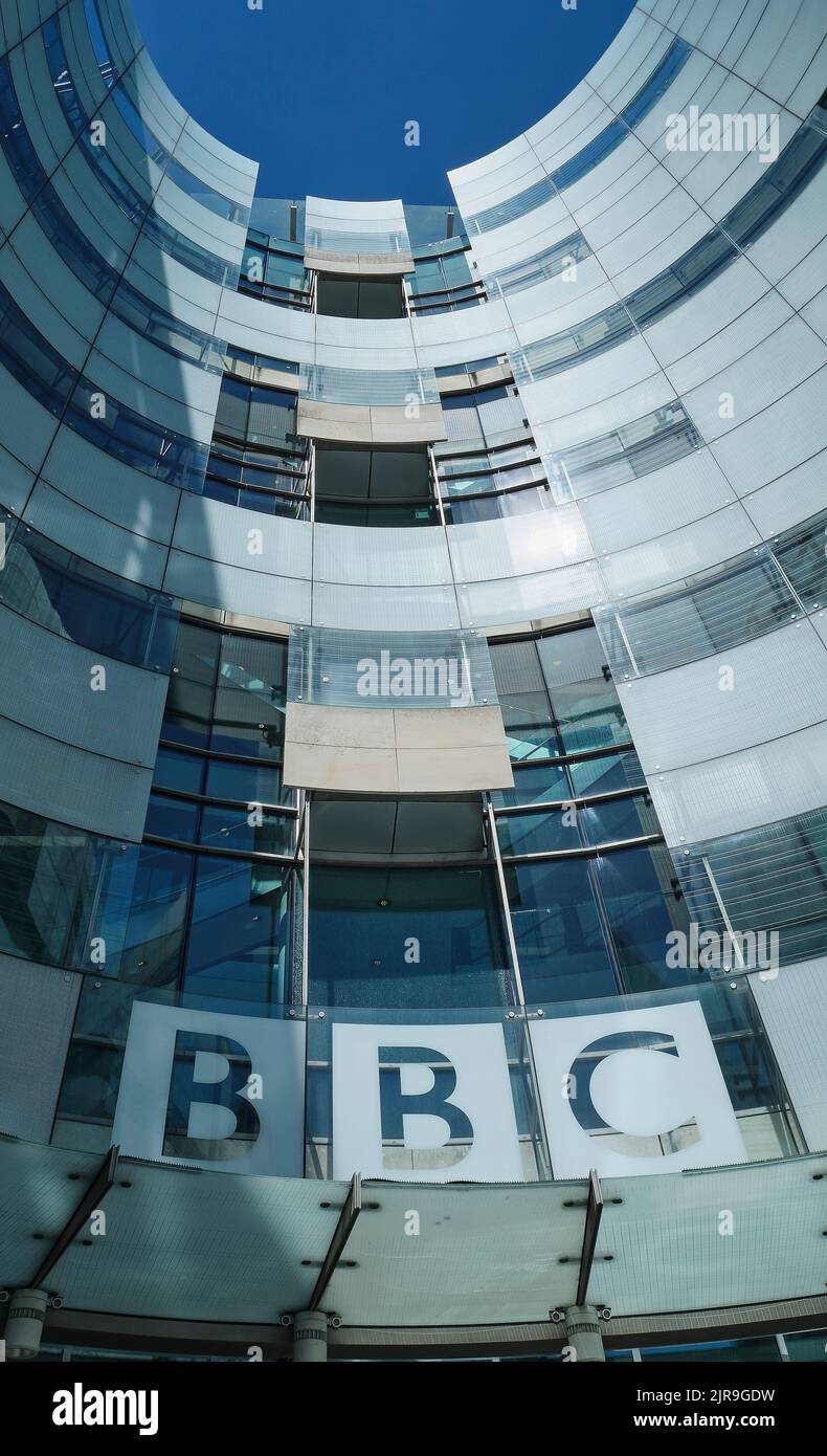 Exterior view of the main entrance to the BBC in London Stock Photo