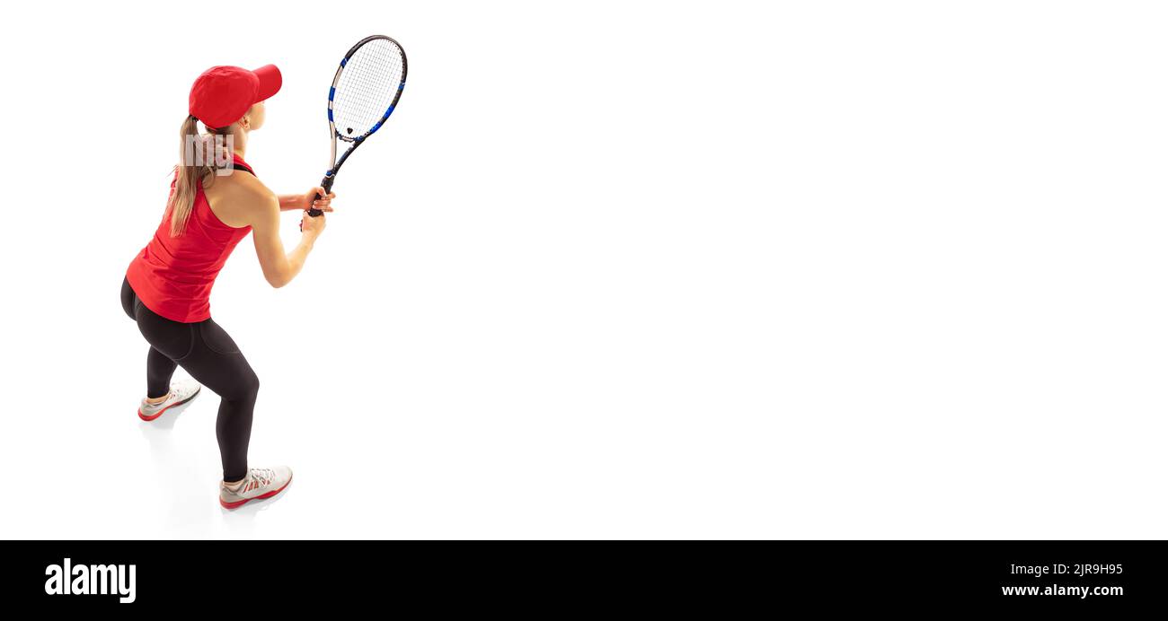 Receiving a serve in tennis. Professional tennis player training