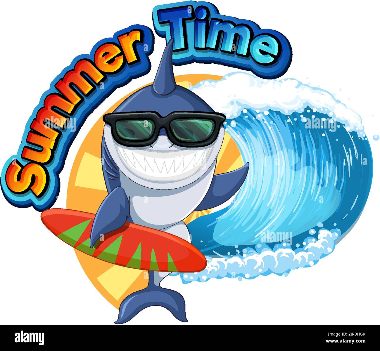 Cute shark cartoon character surfing illustration Stock Vector Image ...