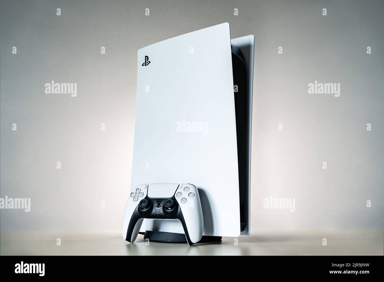 Bangkok, Thailand - August 22, 2022: PlayStation 5 is a video game console developed by Sony Interactive Entertainment. Stock Photo