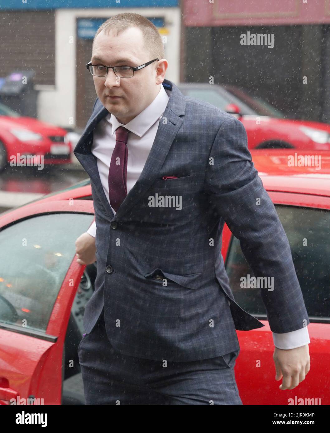 Witness Christopher O'Malley arriving at Paisley Sheriff Court for the