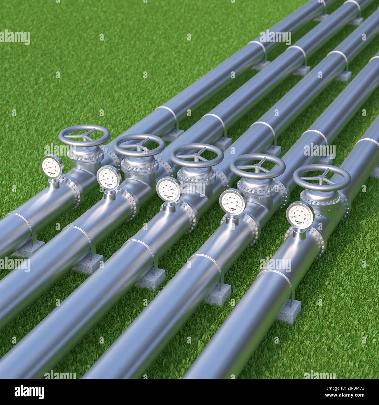 Natural Gas shortage in Europe concept. Five pipelines with only one