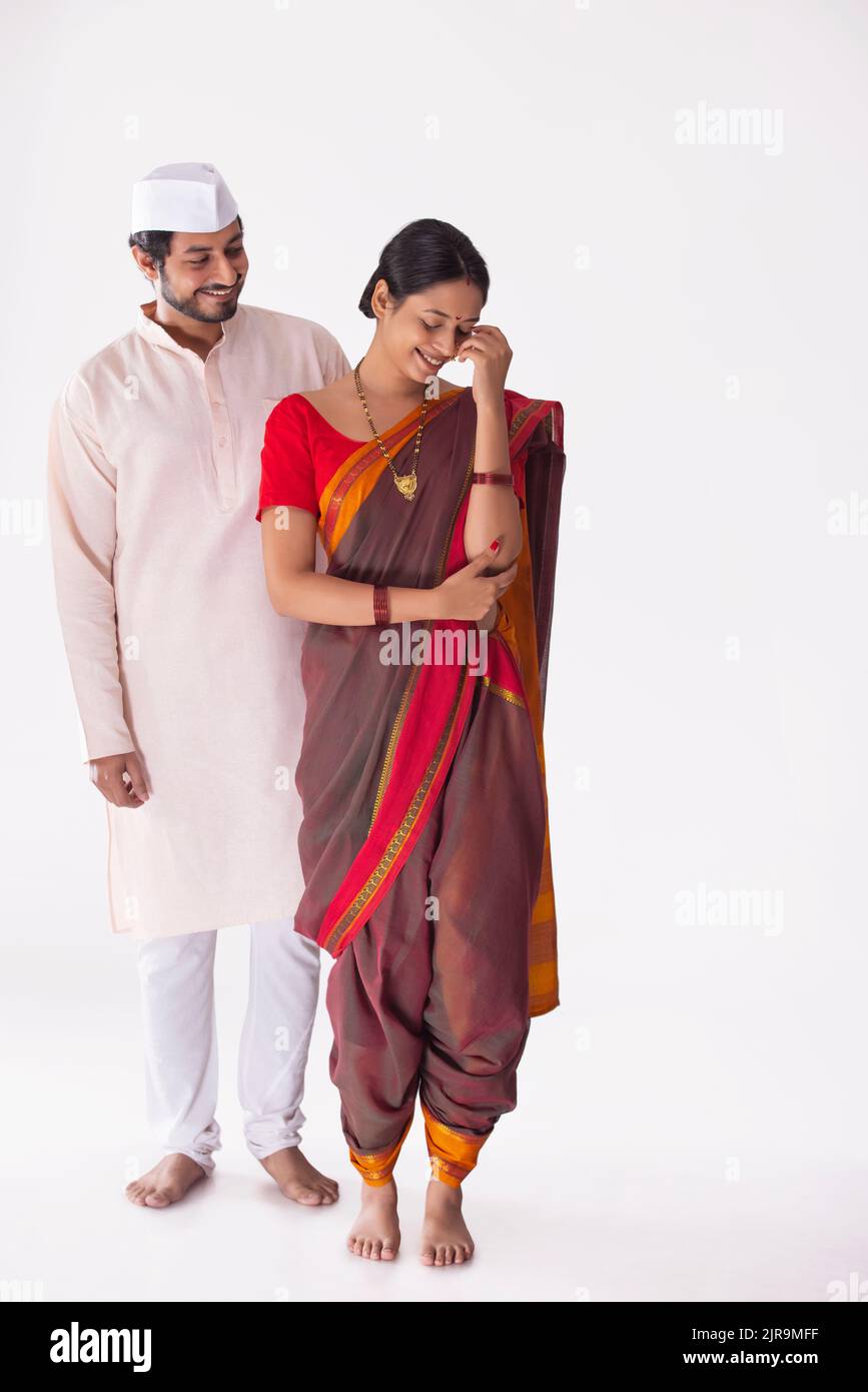 Portrait of young Maharashtrian couple standing together Stock Photo