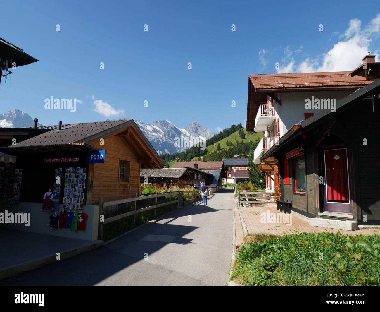 A street in Murren, Bernese Oberland, Switzerland. Stock Photo