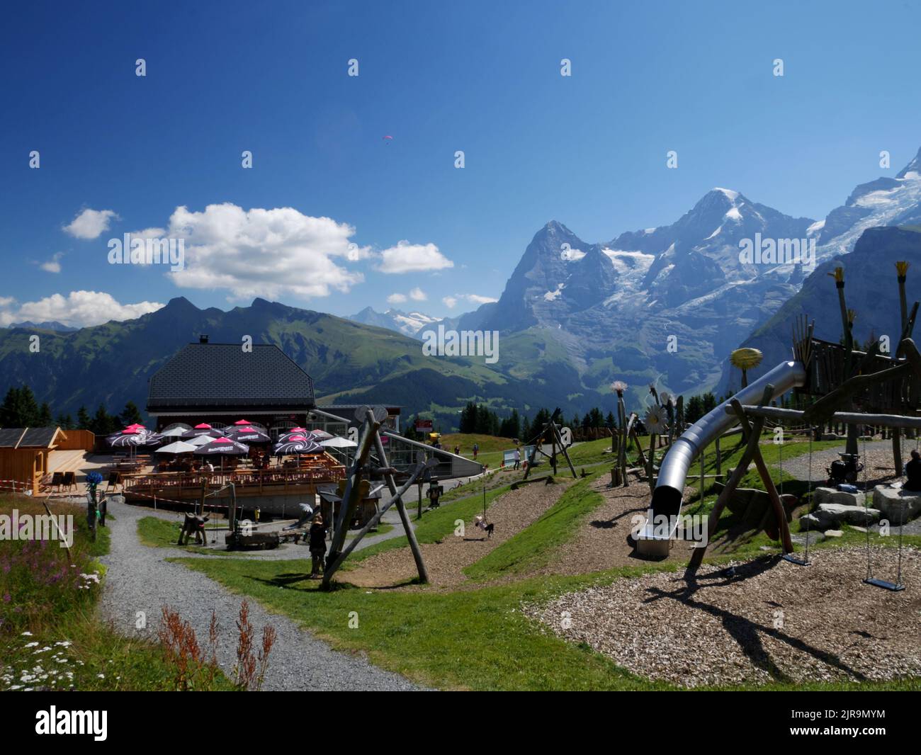 Children's playground, Allmendhubel, Murren, Bernese Oberland, Switzerland. Stock Photo
