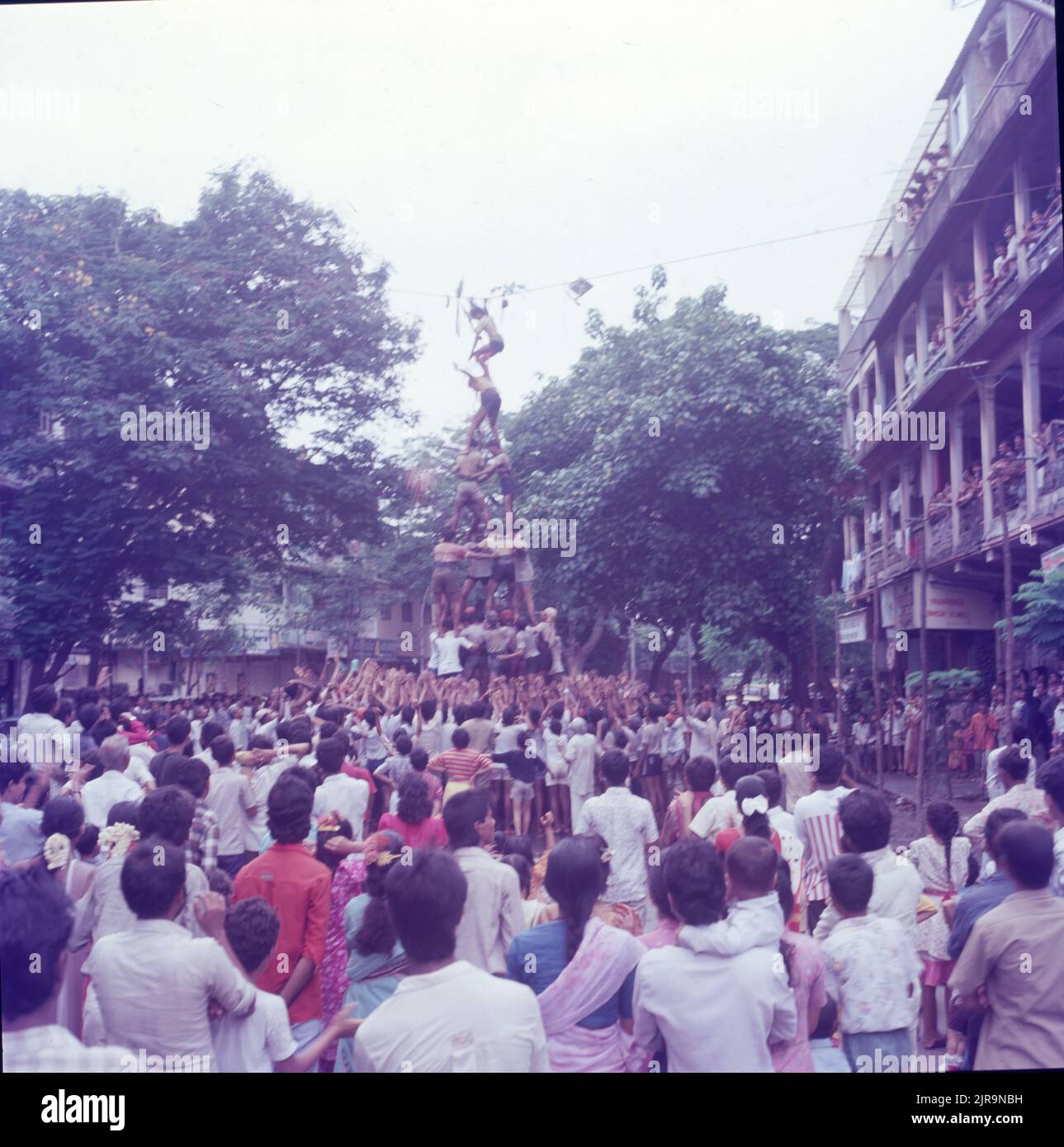 Janmashtami, Krishna's Birthday, Govinda's creating a Pyramid to break the Dahi Handi (Pot) Mumbai, Maharashtra Stock Photo