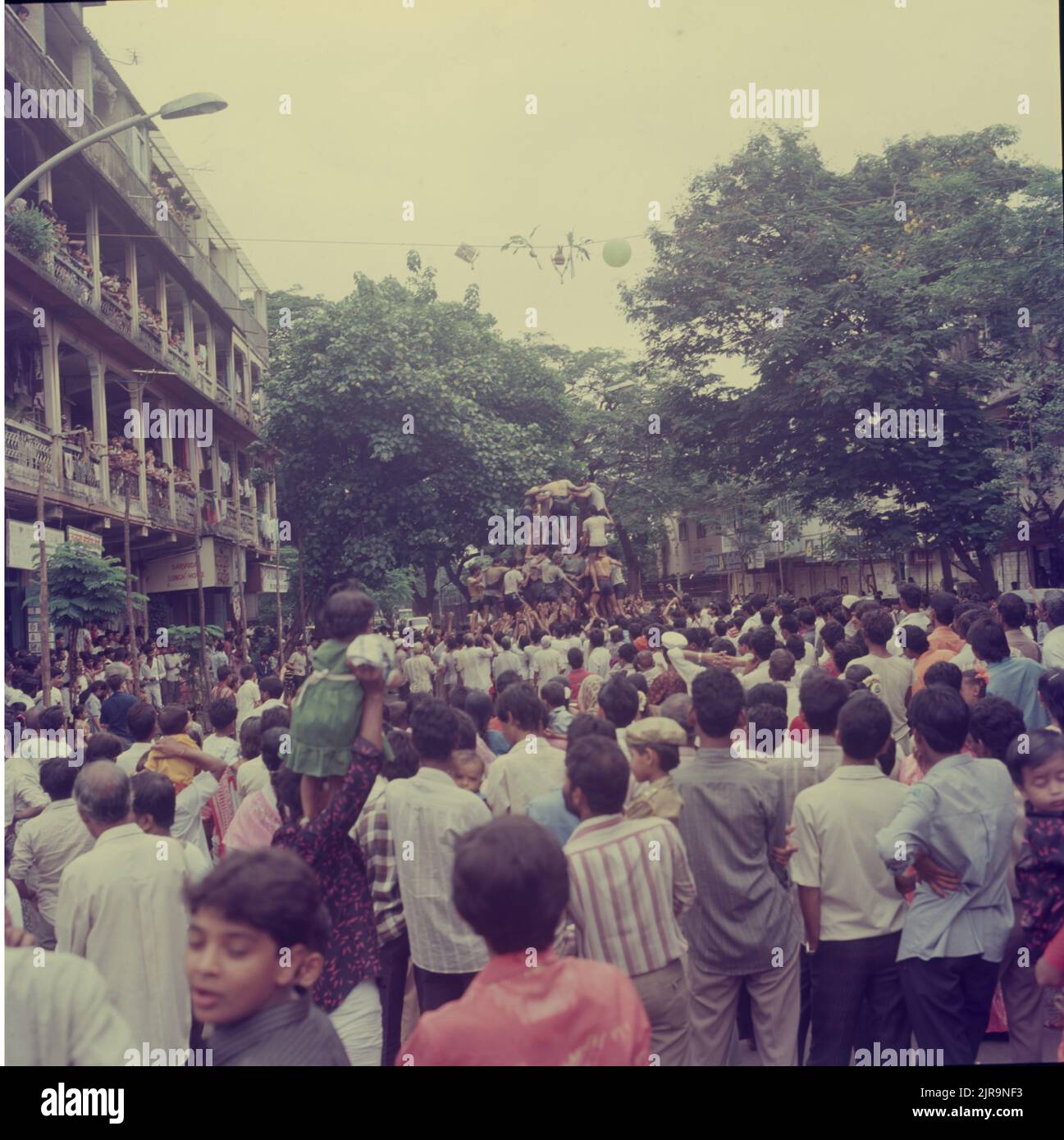 Janmashtami, Krishna's Birthday, Govinda's creating a Pyramid to break the Dahi Handi (Pot) Mumbai, Maharashtra Stock Photo