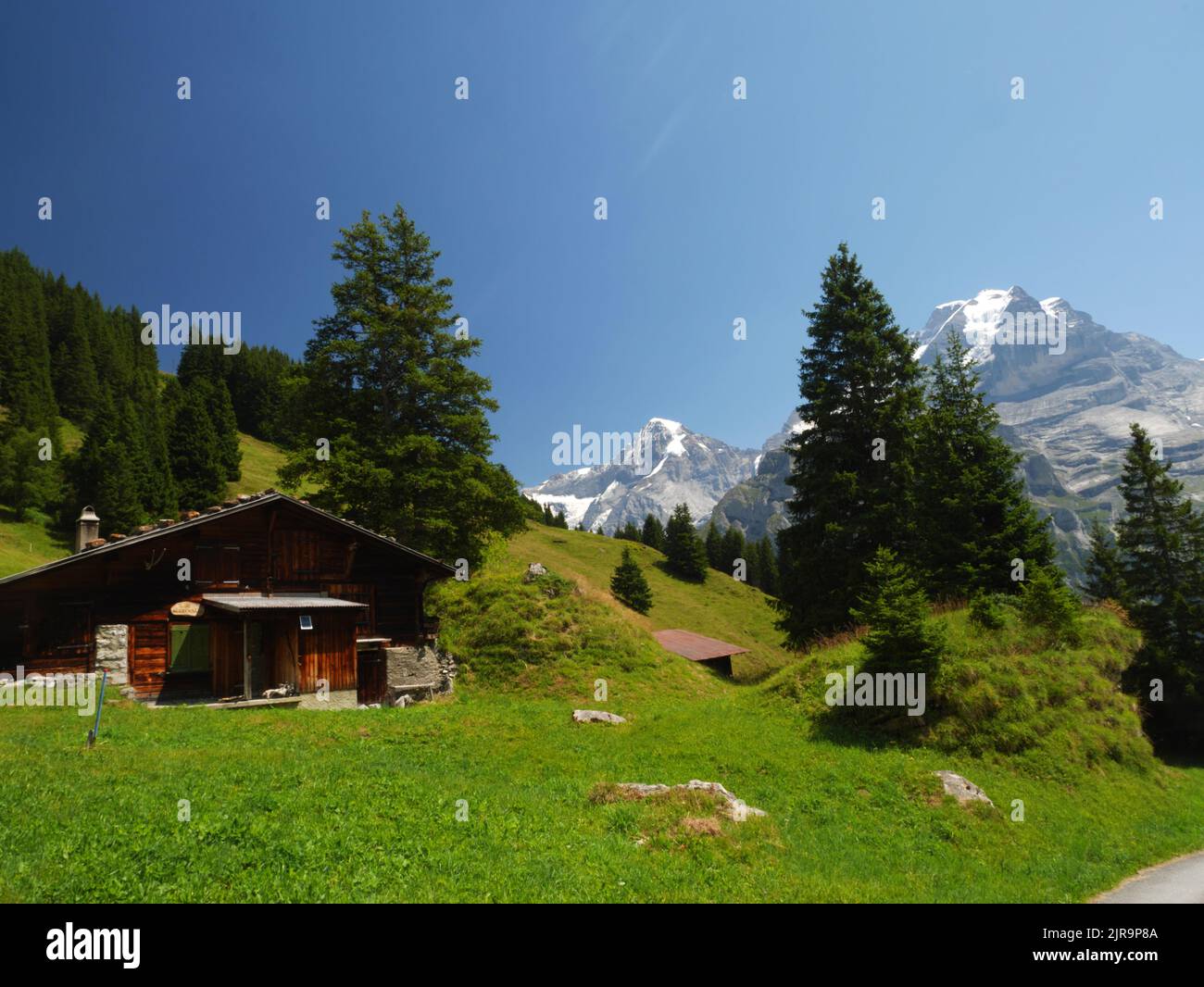 An alpine scene near Murren, Bernese Oberland, Switzerland. Stock Photo