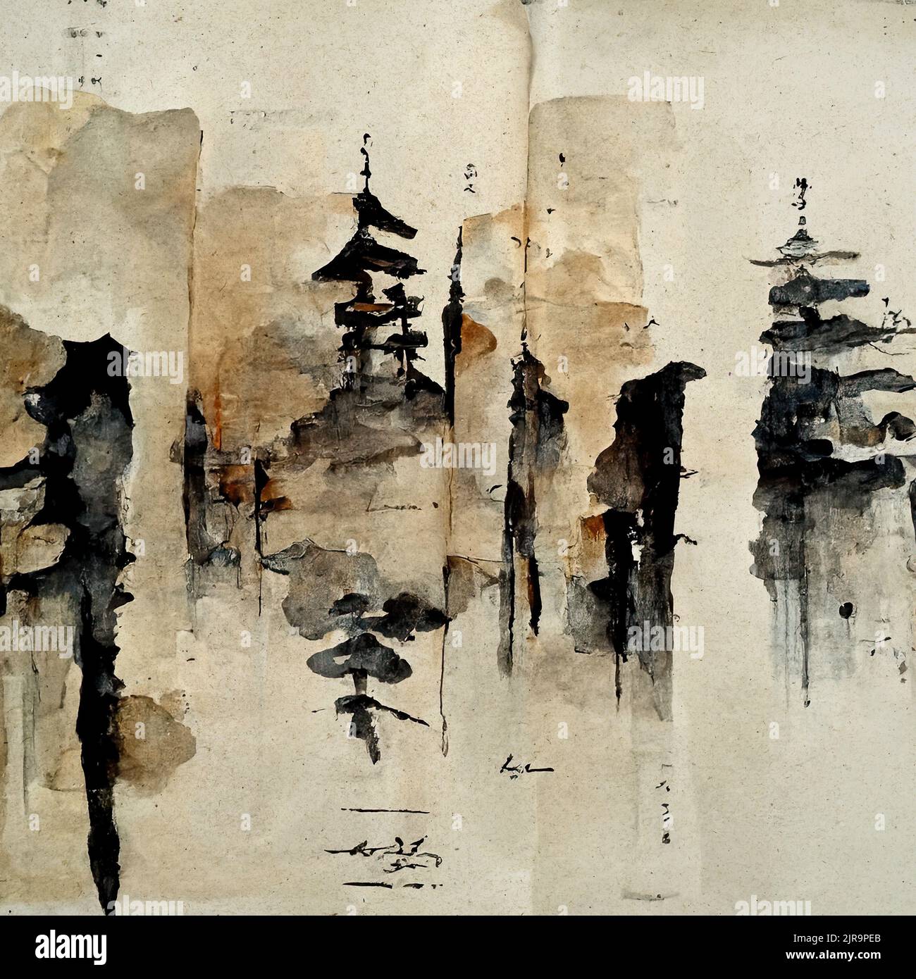 Vintage Japanese style brush painting Stock Photo Alamy