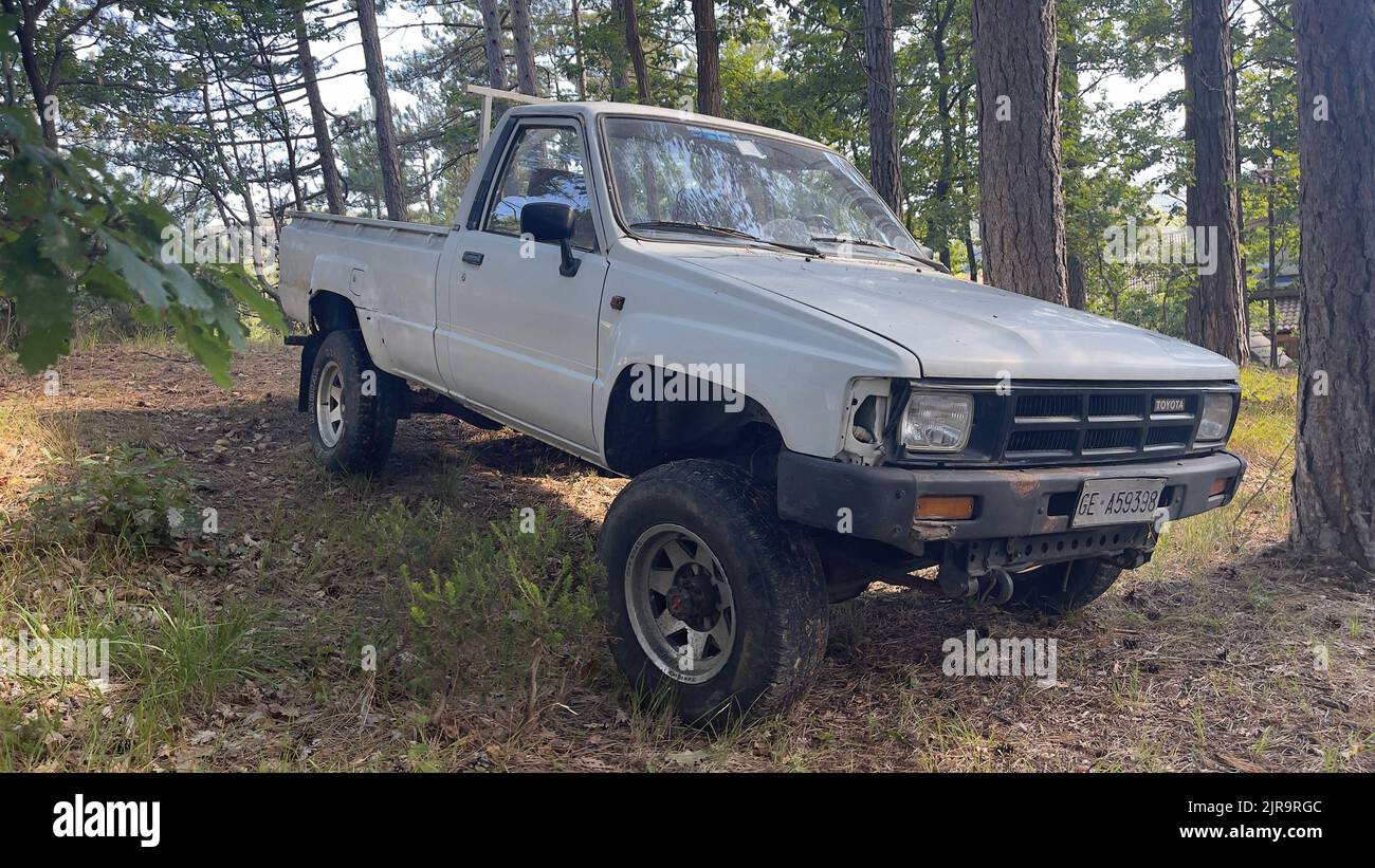 A Toyota Pickup 4x4 Grey 1985 in the exhibition of historic