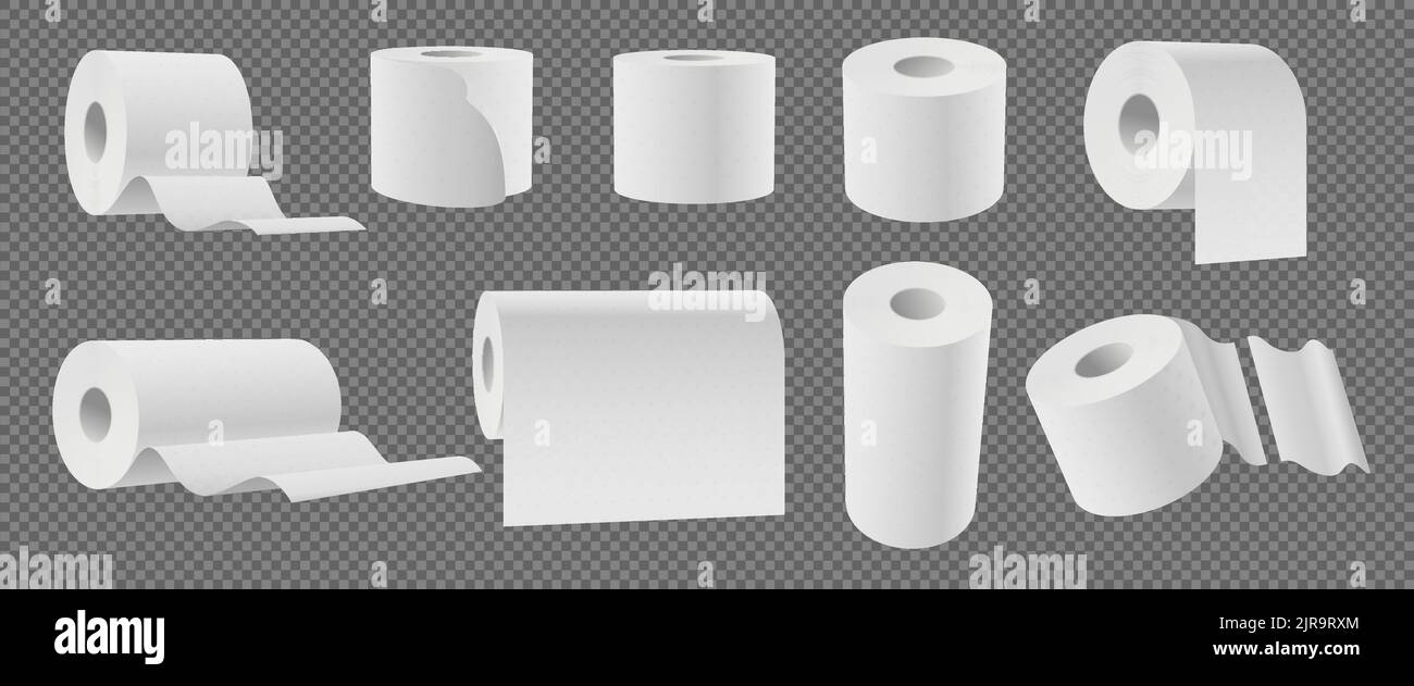 Realistic soft paper rolls. 3D clean toilet tissue mockup. Kitchen