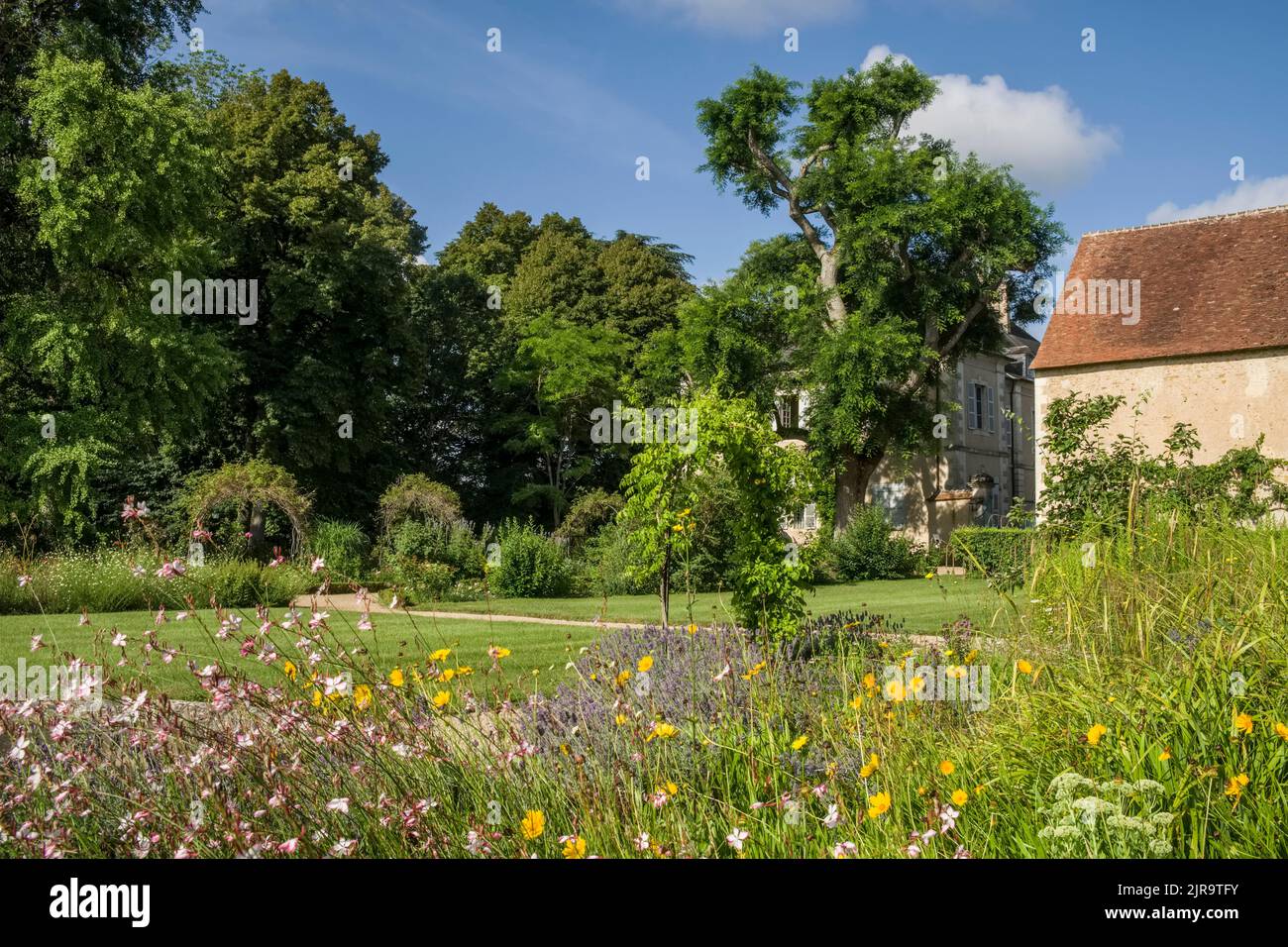 Nohant-Vic (central France): Garden and House of George Sand. The property is registered as a National Historic Landmark (French “Monument historique” Stock Photo