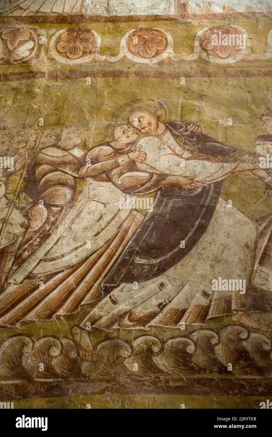 Nohant-Vic (central France): murals in the Church of Saint-Martin. Fresco entitled The Kiss of Judas, also known as the Betrayal of Christ Stock Photo