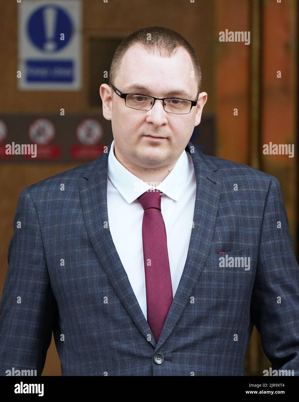 Witness Christopher O'Malley leaving Paisley Sheriff Court after giving