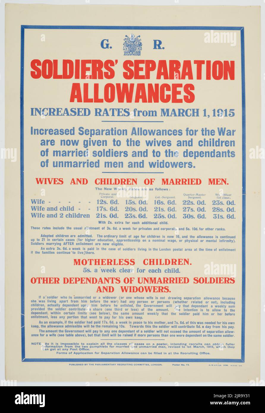 Poster, 'Soldiers' Separation Allowances', March 1915, United Kingdom ...