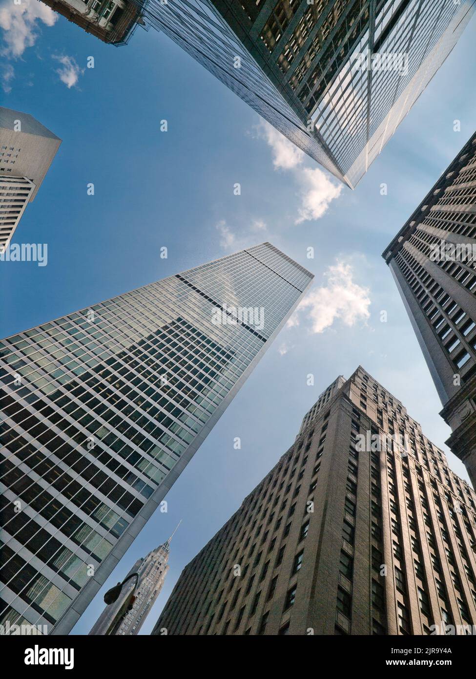 City skyscrapers view from below in New York City, Manhattan, USA Stock Photo