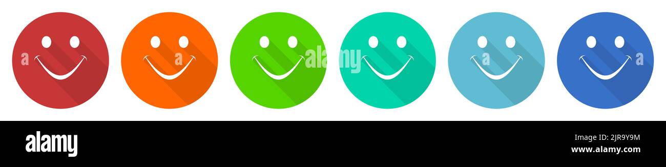 Smile icon set, flat design vector illustration in 6 colors options for ...