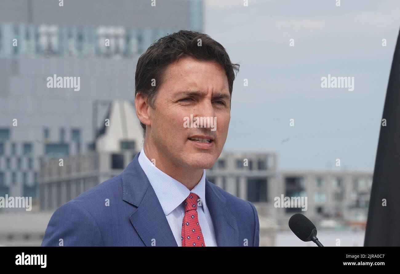 Montreal,Quebec,Canada,August 22,2022.Prime Minister Justin Trudeau at a news conference.Mario Beauregard/Alamy News Stock Photo