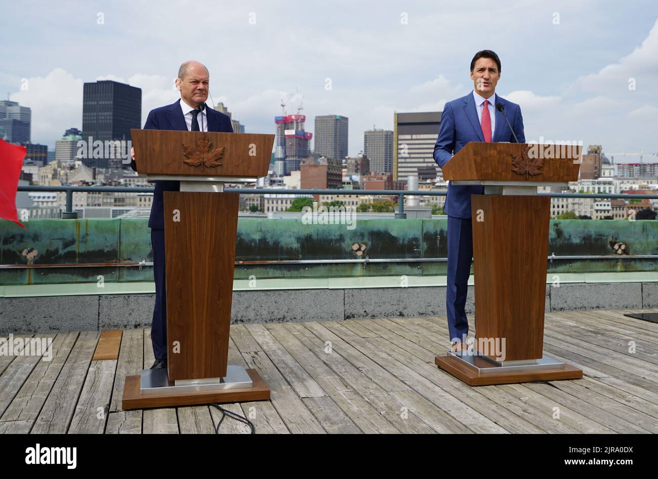 Montreal,Quebec,Canada,August 22,2022.Chancellor Olaf Schotz and Prime Minister Justin Trudeau at a press conference.Mario Beauregard/Alamy News Stock Photo