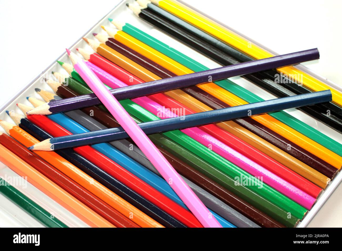 The pastel colored pencils on white background Stock Photo Alamy