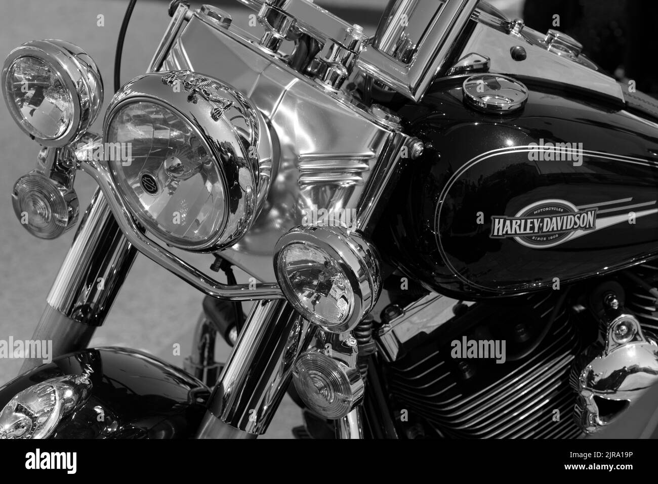 Close detail of a Harley Davidson motorcycle Stock Photo