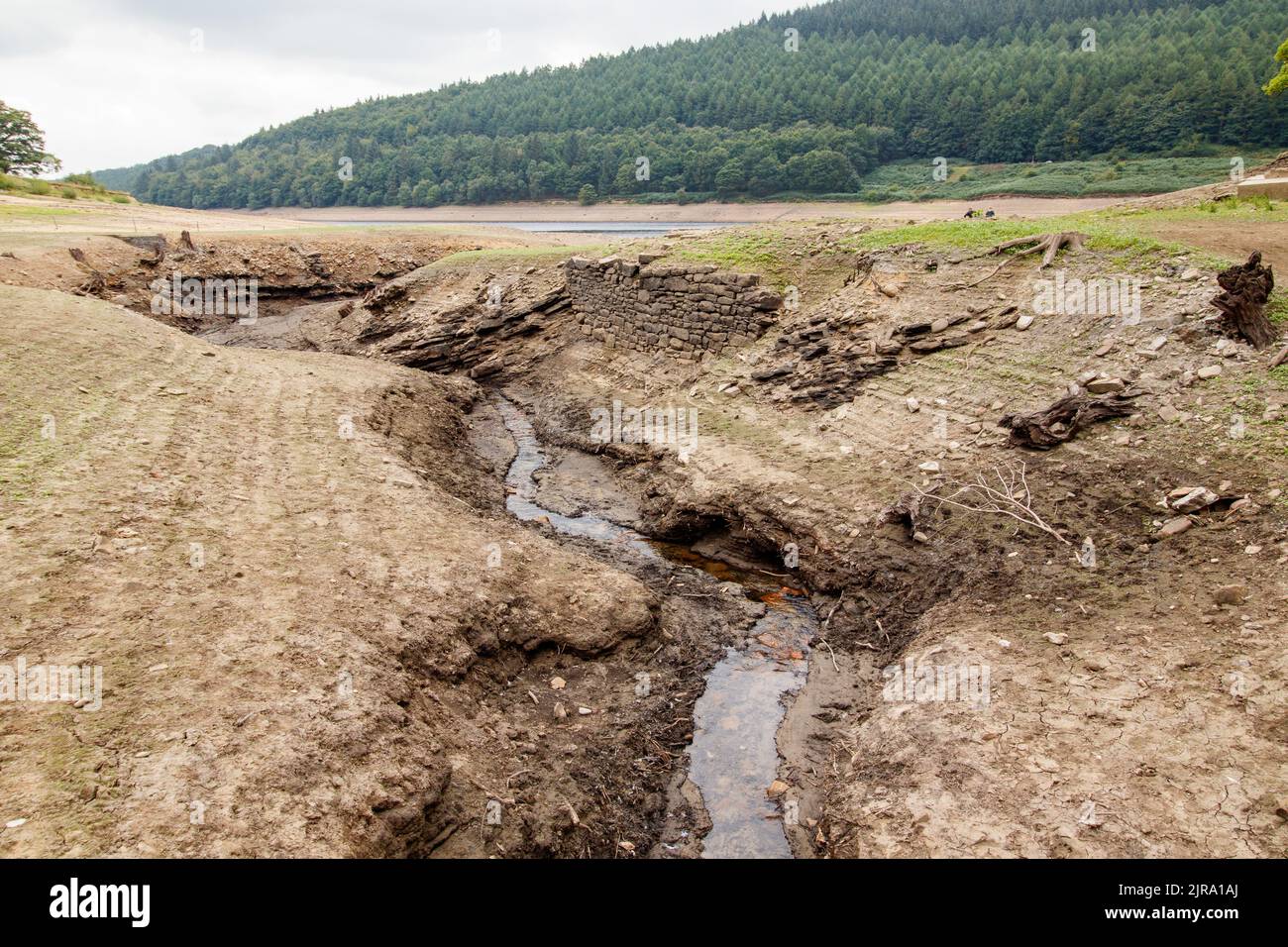 The Ladybower reservoir during the dry and drought weather in the