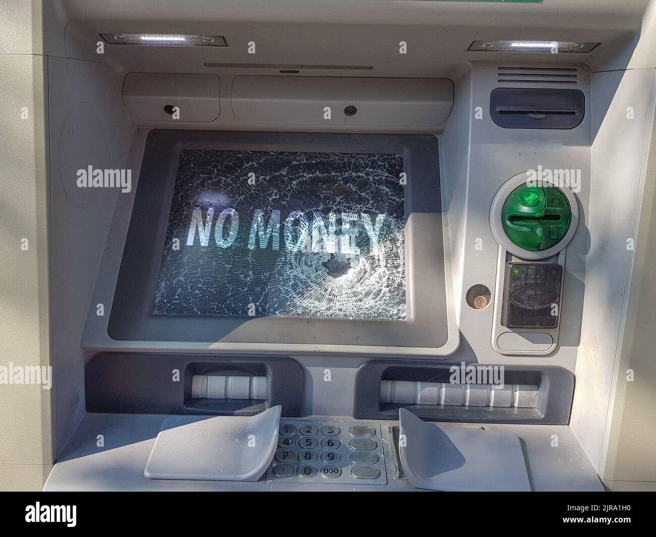 Broken ATM. Cash machine with broken glass Stock Photo Alamy