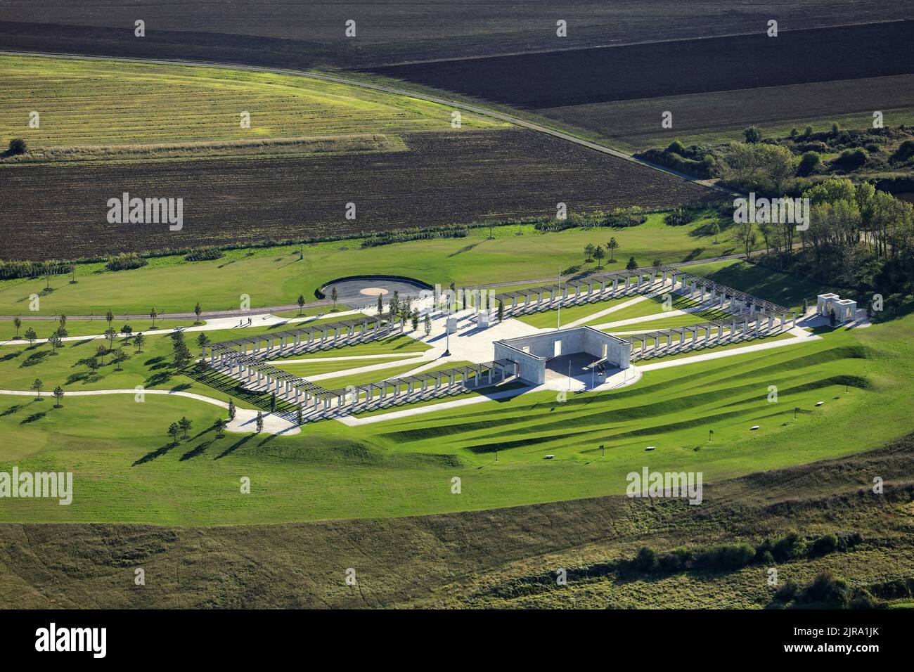 Ver-sur-Mer (Normandy, north-western France): aerial view of the British Normandy Memorial. The memorial records the names of 22,442 people from more Stock Photo