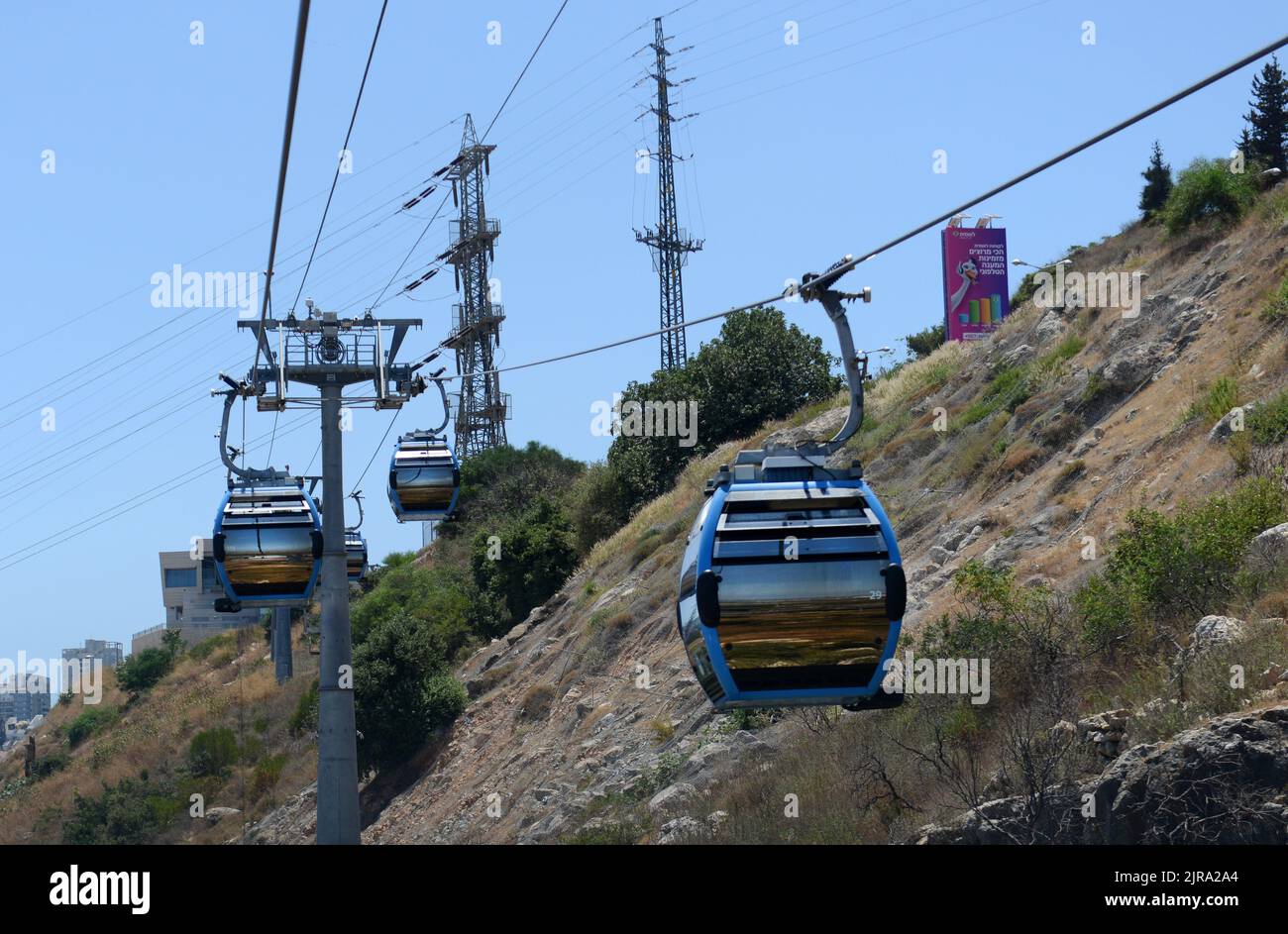 The modern Rachbalit cable car system connecting the bay of Haifa and