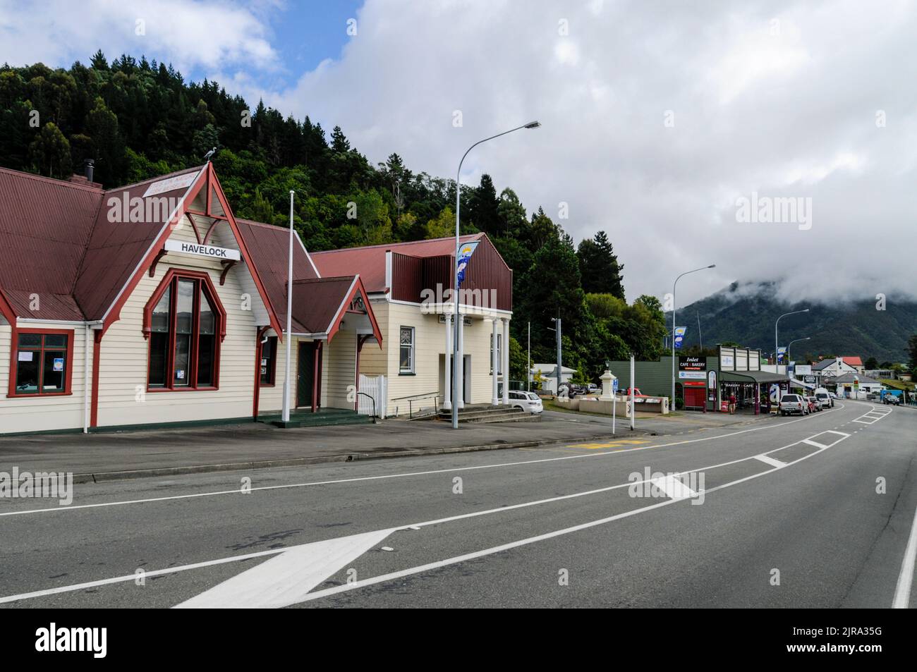 Havelock Rd Main Road in Havelock on State Highway 6 on South Island in New Zealand ...