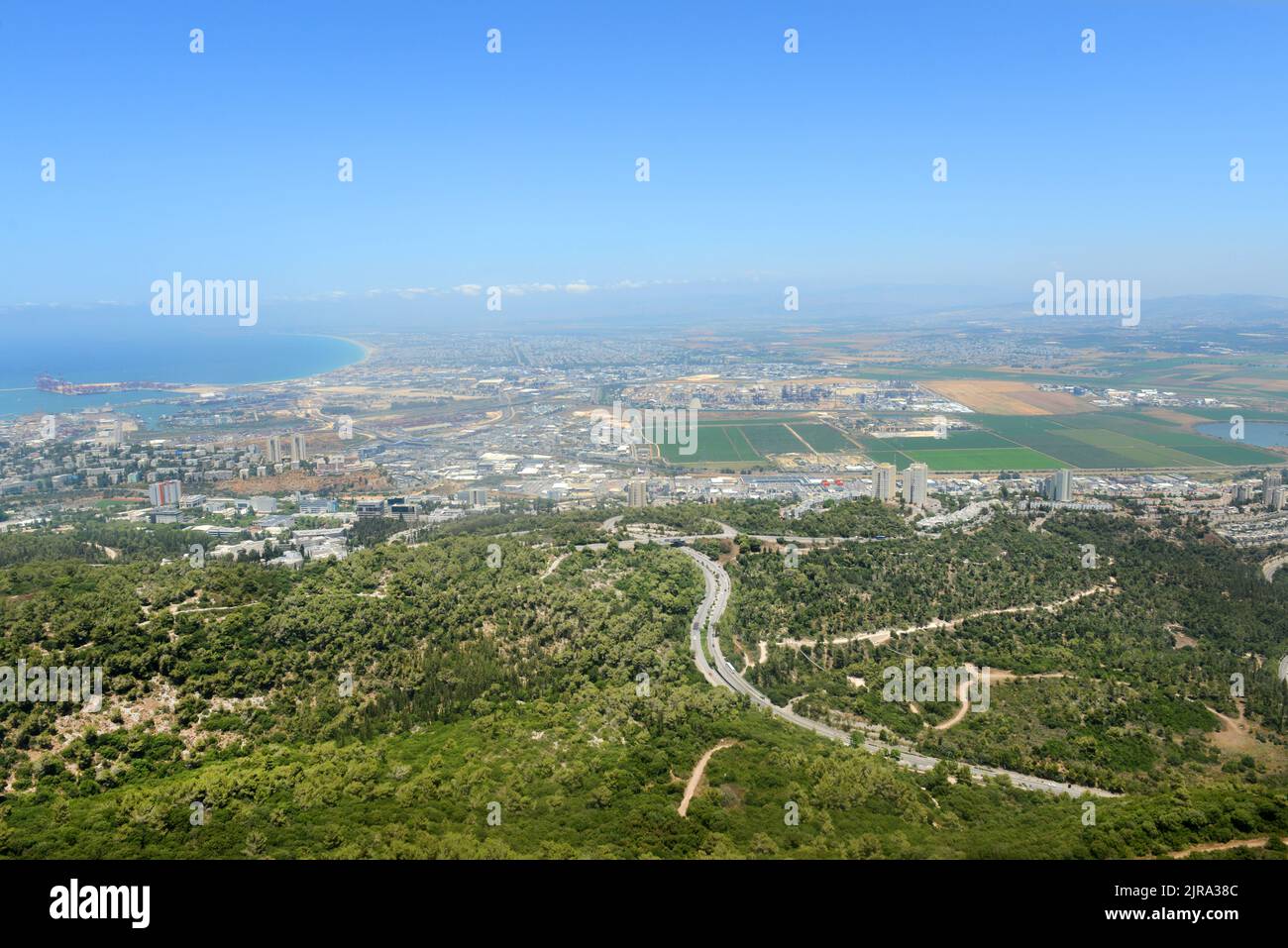 View of the Carmel mountains and the valley behind it as seen from the University of Haifa, Israel. Stock Photo