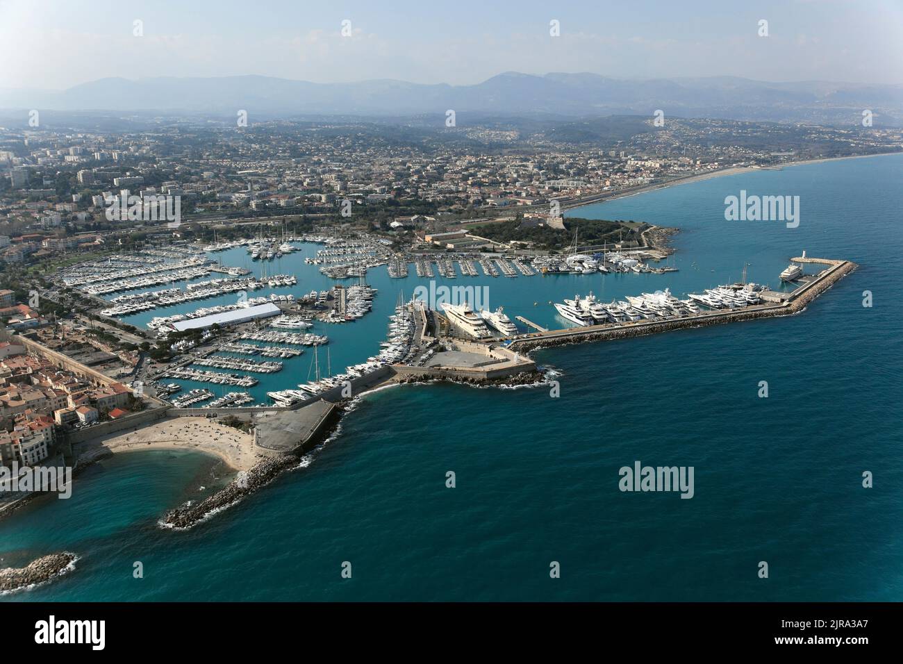 Antibes (south-eastern France): aerial view of the Port Vauban yachting harbour and the city Stock Photo