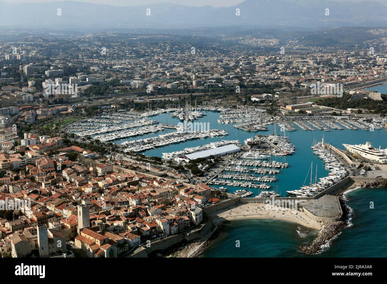 Antibes (south-eastern France): aerial view of the Port Vauban yachting harbour and the city Stock Photo
