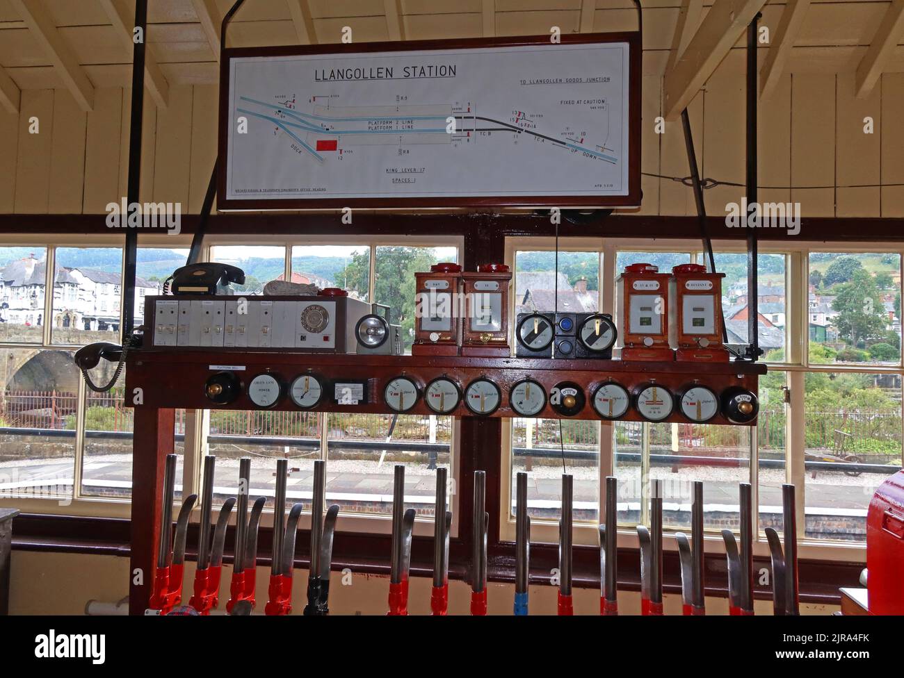 Llangollen station heritage, historic signal box, North Wales, UK Stock Photo