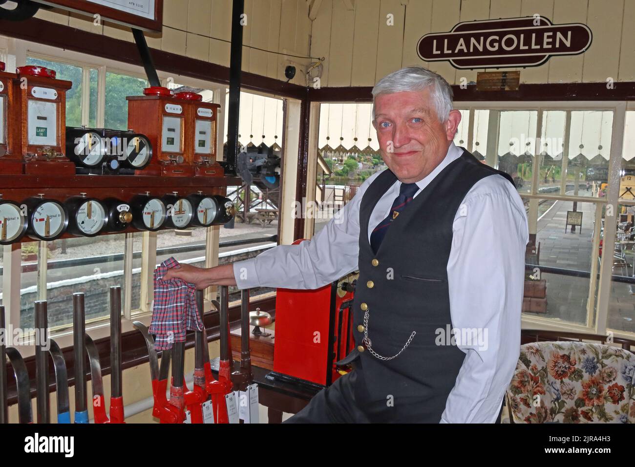 Llangollen station heritage, historic signal box, North Wales, UK Stock Photo