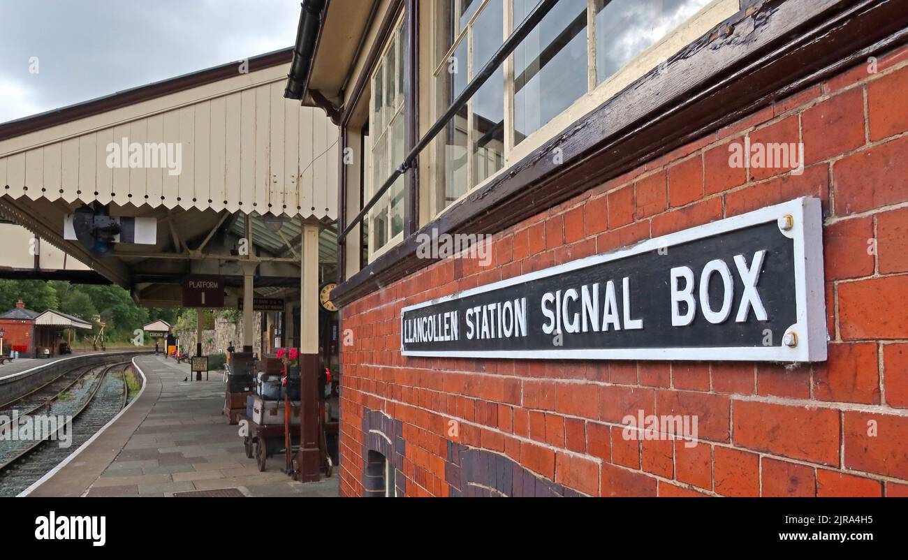 Llangollen station heritage, historic signal box, North Wales, UK Stock Photo