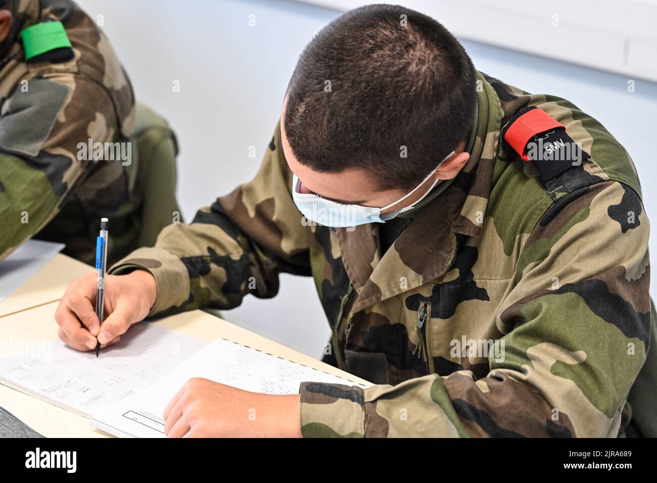Amberieu-en-Bugey (central-eastern France): trainees of the Voluntary Military Service (SMV) that aims to give young people who have dropped out of th Stock Photo