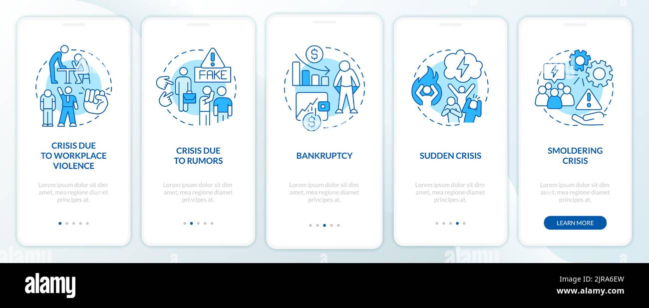 Types of risks blue onboarding mobile app screen Stock Vector
