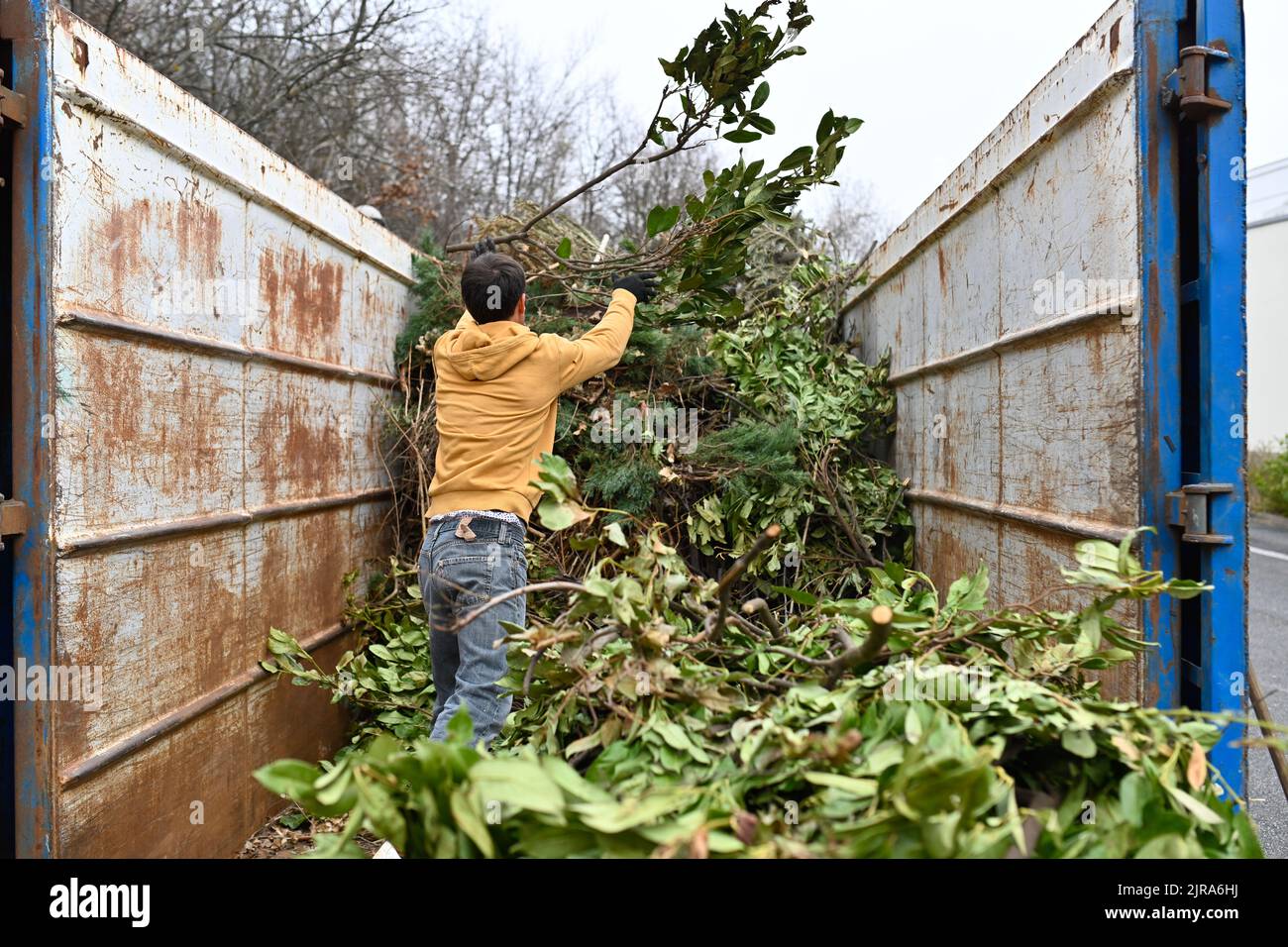 Champagne-au-Mont-d'Or (central-eastern France): green waste collection site operated by Suez for the inhabitants of the metropolis of Lyon (only vege Stock Photo