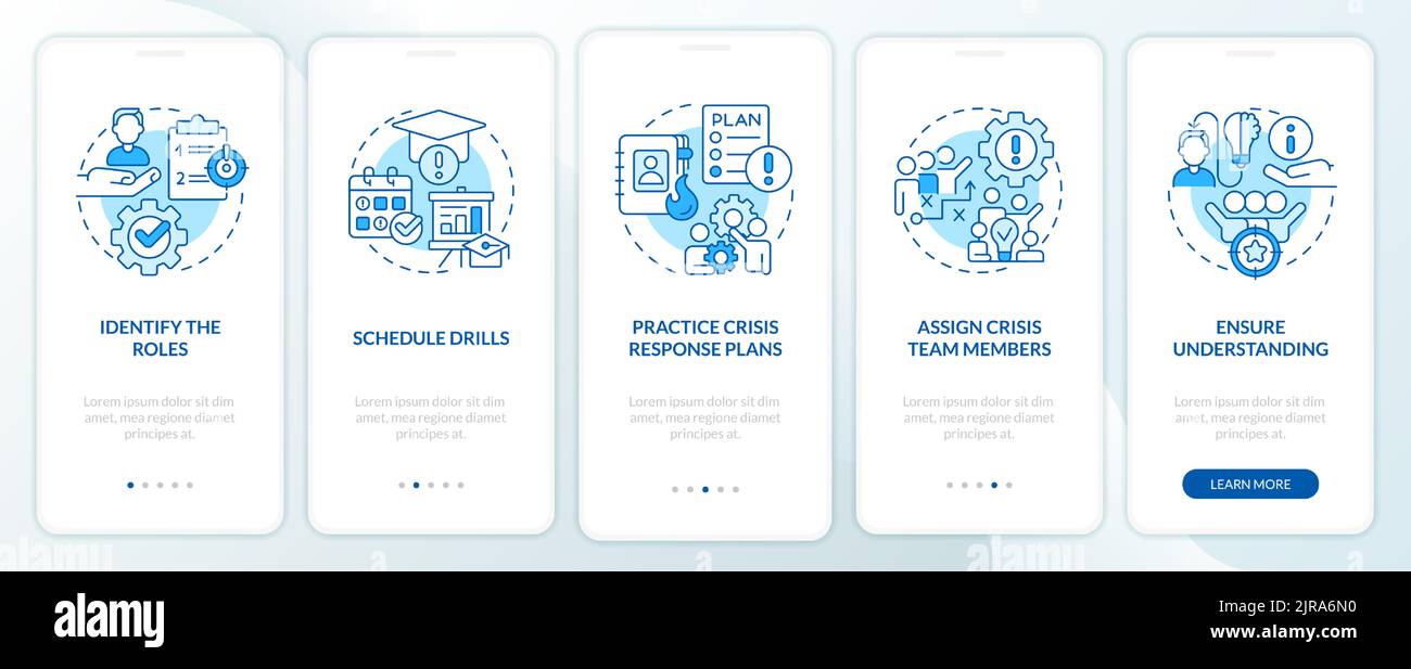 Crisis management team blue onboarding mobile app screen Stock Vector ...