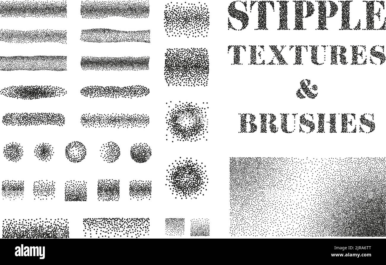 stipple brushes and textures collection, vector illustration Stock Vector