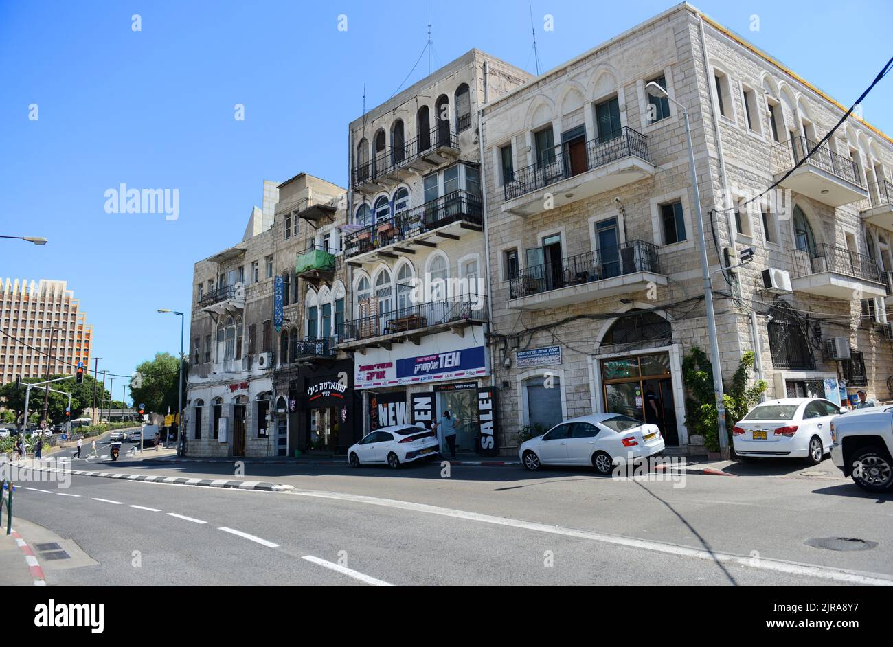 Beautiful old buildings in the old part of Haifa, Israel. Stock Photo