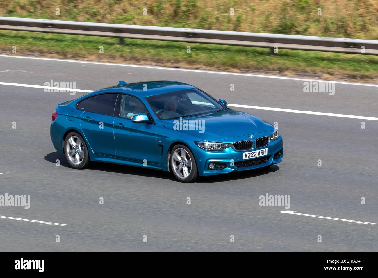 2018 Blue BMW 430i 330D M Sport Shadow Edition 2993cc 8-speed manual Diesel hatchback; travelling on the M6 Motorway UK Stock Photo