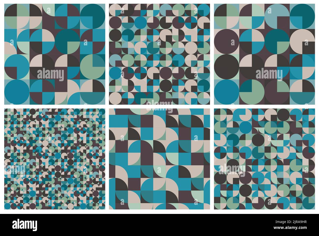 Abstract seamless pattern set with circles. Vintage background in cool colours Stock Vector