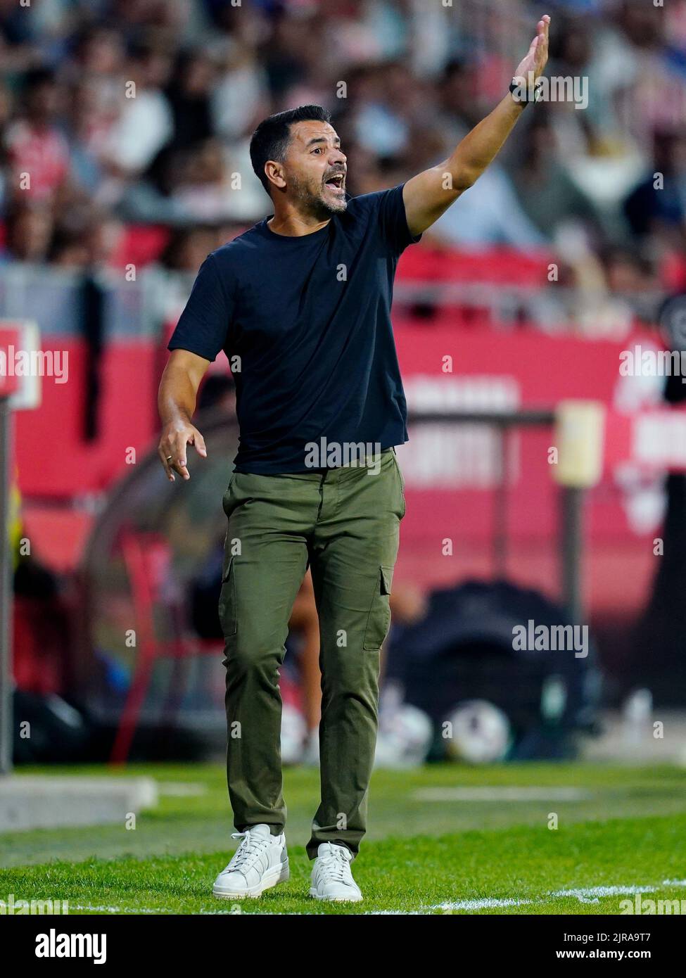 Girona FC manager Miguel Angel Sanchez Michel during the La Liga match between Girona FC and Getafe CF played at Montilivi Stadium on August 22, 2022 in Girona, Spain. (Photo by Sergio Ruiz / PRESSINPHOTO) Stock Photo