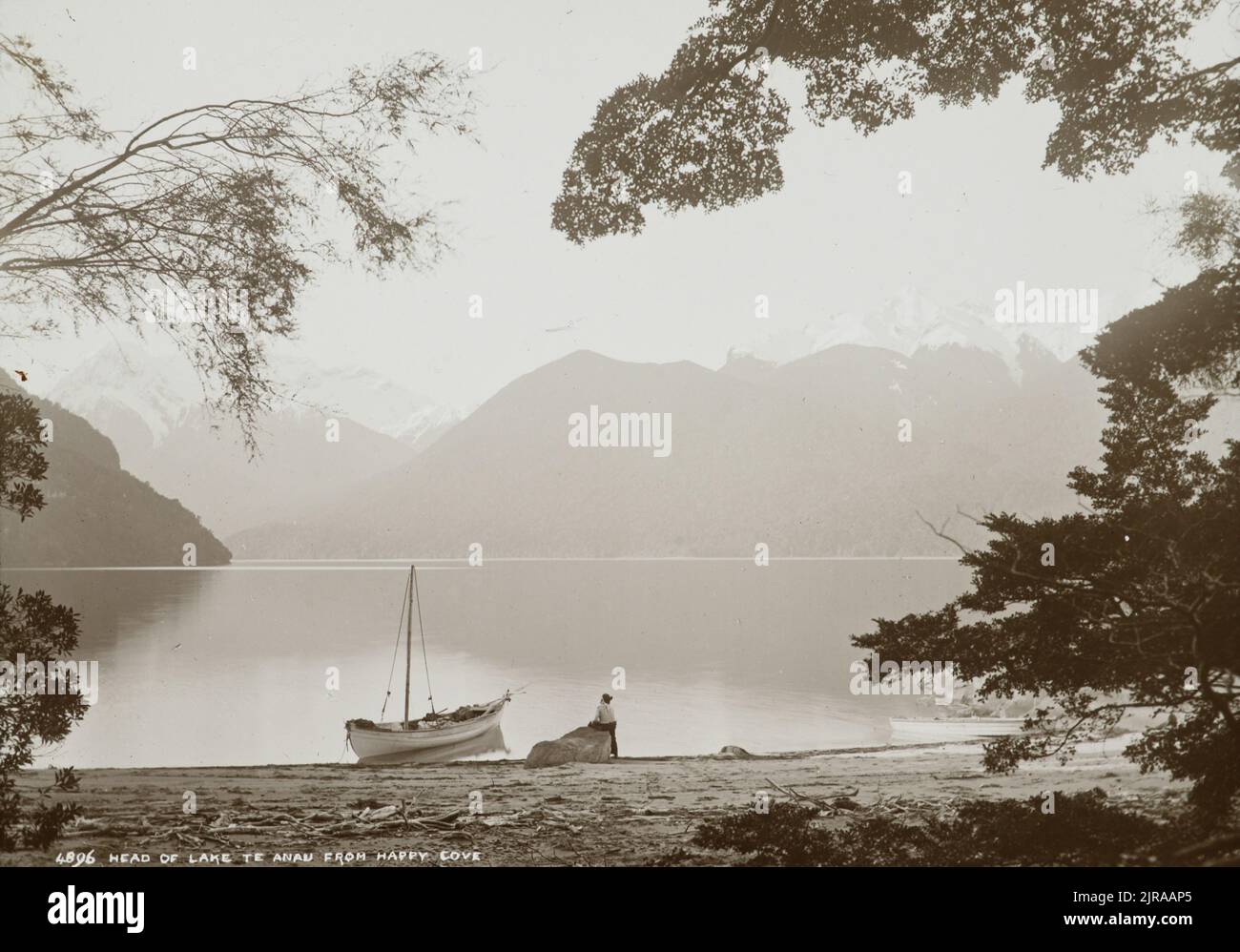 Head of Lake Te Anau from Happy Cove, 1889, Dunedin, by Burton Brothers, Alfred Burton Stock