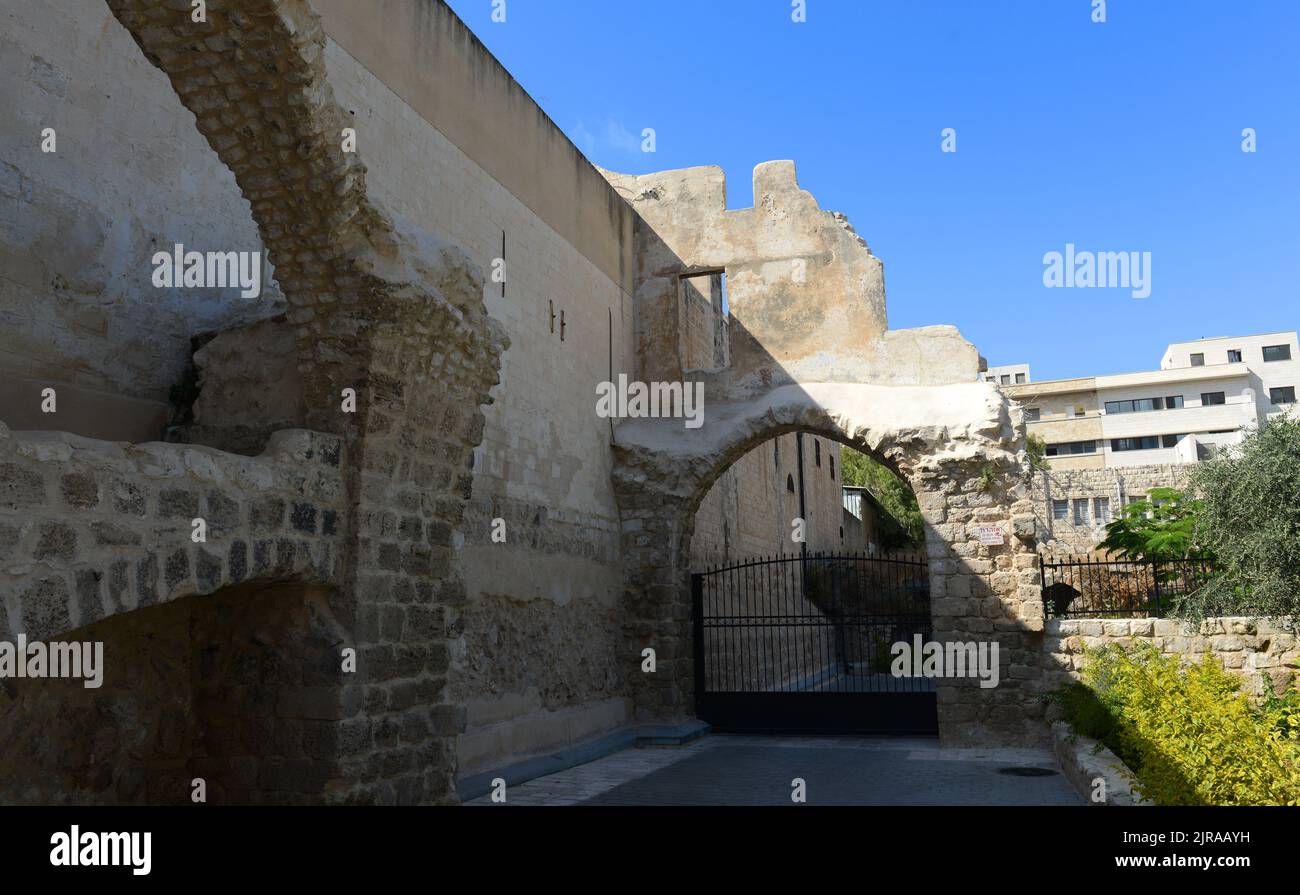 Historical buildings in the old town of Haifa, Israel. Stock Photo
