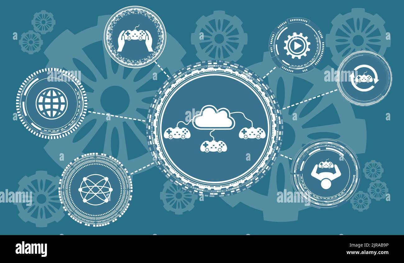 Concept of cloud gaming with connected icons Stock Photo - Alamy
