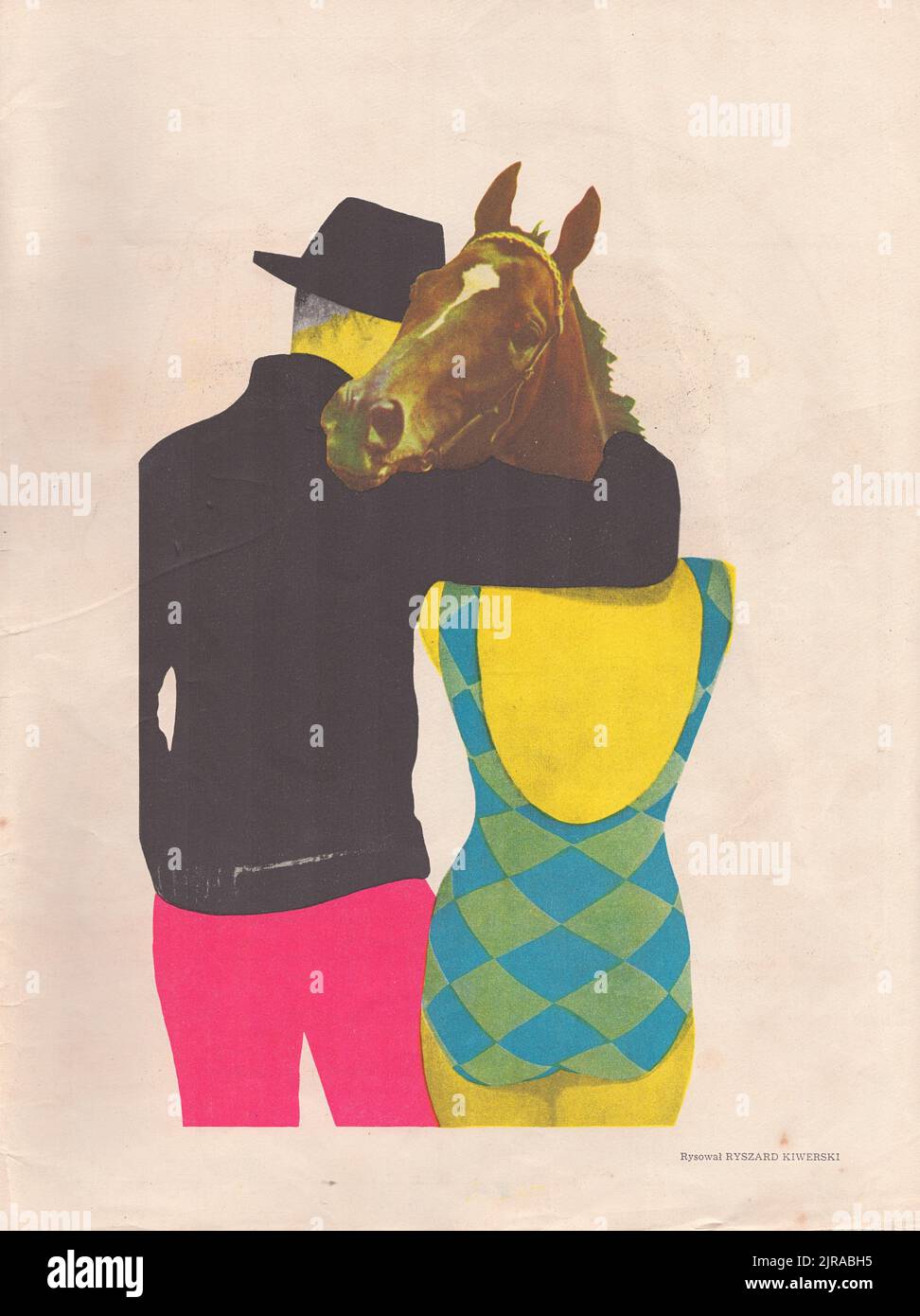 Man with a woman with a horse head swimming suit Stock Photo
