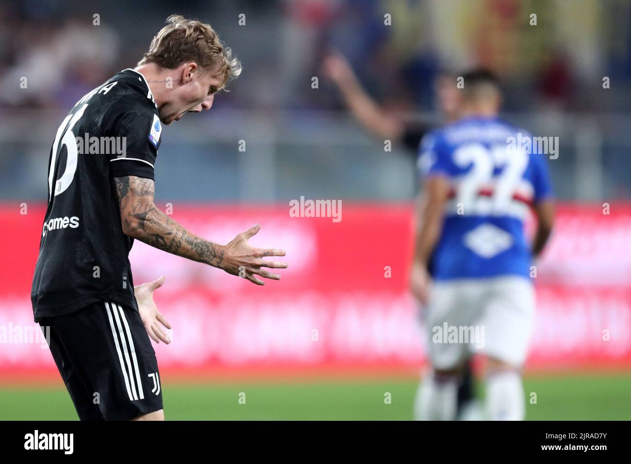 Genova, Italy. 22nd Aug, 2022. Nicolo Rovella of Juventus Fc looks dejected during the Serie A match beetween Us Sampdoria and Juventus Fc at Stadio Luigi Ferraris on August 22, 2022 in Genova, Italy . Credit: Marco Canoniero/Alamy Live News Stock Photo